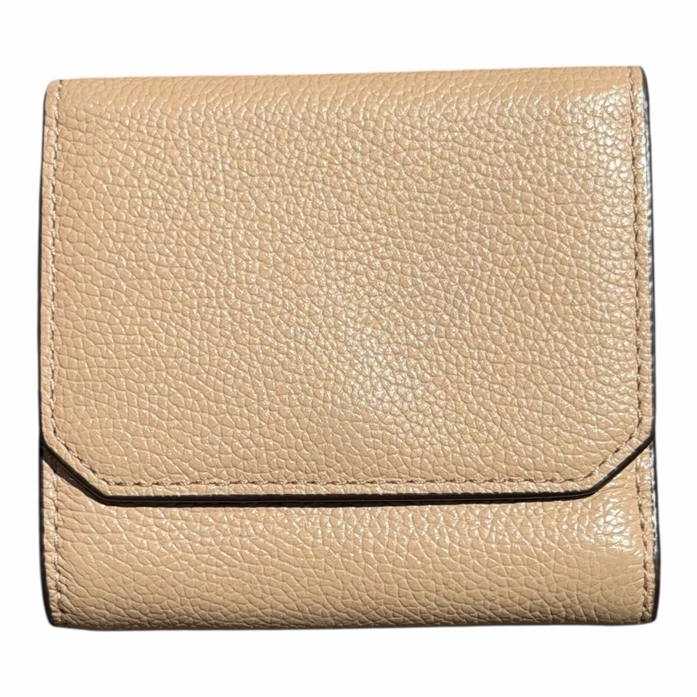Michael Kors Hayes Trifold Wallet Pebbled Leather Beige Snap Small Compact - Picture 5 of 13